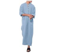Muslim Men'S Robe - Mens Muslim Southeast Asia Loose Stand Pocket Solid Color Long Sleeve Robe (Blue Xxl)