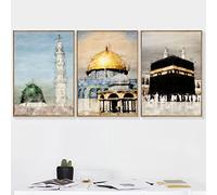 Muslim Pictures Masjid Al Aqsa And Dome Of The Rock Wall Art Posters Realist Mosque 3 Pieces Canvas Art Prints For Living Room Wall Decor 60Cmx80Cm No Frame