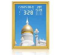 Muslim Prayer Clock with LED Display,Mosque Dome Pattern,Bluetooth Auto Time Calibration,5 Times Azan Alarm Reminder,Temperature Date Display,Wall Mount Islamic Prayer Clock for Office Home Decor
