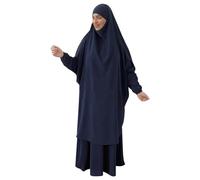 Muslim Prayer Dress, Prayer Clothes with Hijab, 2PCS Long Robe and Skirt, Full Cover Modest Dress for Women Dark Blue