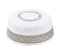 Muslim Prayer Hat for Men Multi Breathable Holes Embroidered Muslim Islamic Hat Eid Gift Mens Ramadan Worship Cap Beanies Arabia Indian Pakistani Hat Turkish Skull Cap Round Flat Top Men's Headwear