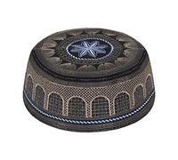 Muslim Prayer Hat for Men Multi Breathable Holes Embroidered Muslim Islamic Hat Eid Gift Mens Ramadan Worship Cap Beanies Arabia Indian Pakistani Hat Turkish Skull Cap Round Flat Top Men's Headwear