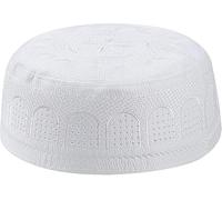 Muslim Prayer Kufi Hat for Men Boys Islamic Beanie Skull Cap Prayer Headwear Embroidery Kofia Topi Sun Hat Ramadan Eid Gift, White-large, One size