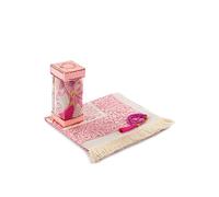 Muslim Prayer Rug and Prayer Beads with Elegant Gift Box | Janamaz | Sajadah | Soft Islamic Prayer Rug | Islamic Gifts Set | Prayer Carpet Mat, Taffeta Fabric, Pink