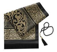 Muslim Prayer Rug - Prayer Mats Muslim, Traditional Style,Thick and Padded Muslim Prayer Mat, 99 Prayer Beads and a Prayer Cap Included, For Men-Women and Kids, Travel Bag and Prayer Bead (Black)
