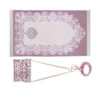 Muslim Prayer Rug Set with Tasbi Beads and Travel Bag, Portable Islamic Mat Eid Ramadan Gift for Women Men Camping Mat