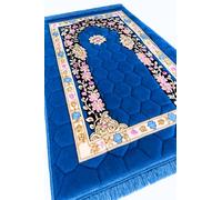 Muslim Prayer Rug - Thick Padded Sajadah Rug for Men and Women with Islamic Beads for Eid, Ramadan Travel, Soft and Luxurious (Blue)