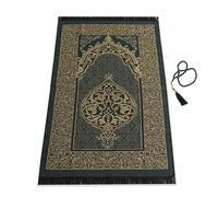 Muslim Prayer Rug - Traditional Style Thick and Padded Mat, 99 Prayer Beads and Cap Included, For Men, Women and Kids, Travel Bag (Green)