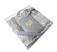 Muslim Prayer Set with Mat, Tasbih, Surah Booklet - Islamic Gift Set (Grey)