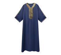 Muslim Robe Men's Arab Men Thobe Half Sleeve Dubai Robe Islamic Ramadan Prayer Clothing Long Abaya Muslim Kaftan Moroccan Traditional Clothing Kandora Prayer Eid Thobe Jilbab Robe, navy, XXL