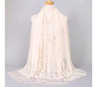 Muslim Shawl With Lace Bride Design And Floral Tassels, Hollow Solid Color Hijab For Breathable And Comfortable Use(2)