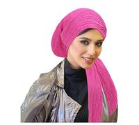 Muslim Stretch Headscarf Fashion Turban Elastic Hat Long End Wrinkle Resistant Texture Hijab Cap (One Size)