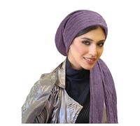 Muslim Stretch Headscarf Fashion Turban Elastic Hat with Long End Wrinkle Resistant Texture Hijab Cap (Light Purple, One Size)