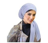 Muslim Stretch Headscarf Fashion Turban Elastic Hat with Long End Wrinkle Resistant Texture Hijab Cap (Light Blue, One Size)
