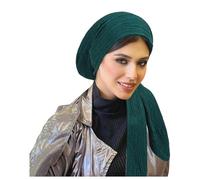 Muslim Stretch Headscarf Fashion Turban Elastic Hat with Long End Wrinkle Resistant Texture Hijab Cap (Dark Green, One Size)