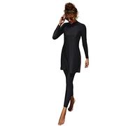 Muslim Swimming Costume, Modest Swimwear for Women, Islamic Burkini Swimwear for Ladies, Full Body Swimsuit Long Sleeve Top Skirt and Pants Set Two Pieces Full Coverage Bathing Suit Black M