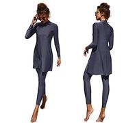 Muslim Swimming Costume Women Burkini Swimwear for Ladies UK Modest Long Sleeve Floral Print Built-in Bra Swimming Tops + Pants 2 Piece Swimsuit Islamic Clothes UV Protection Bathing Suit 1#Blue XL
