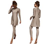 Muslim Swimming Costume Women Burkini Swimwear for Ladies UK Modest Long Sleeve Floral Print Built-in Bra Swimming Tops + Pants 2 Piece Swimsuit Islamic Clothes UV Protection Bathing Suit 1#Apricot L