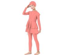 Muslim Swimsuit Girls 3 Piece Full Cover Hijab Burkini Arabic Swimwear Sunsuit Beachwear Top Pants Cap Costume Bikini Cover Watermelon Red