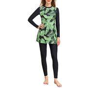 Muslim Swimsuit Women Long Sleeve Print Modest Swimming Costume Burkini Swimwear For Ladies 2 Pcs With Long Pants Conservative Split Tankini Bathing Suit Plus Size Burkini Older Rash Guard Beachwear
