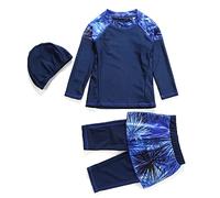 Muslim Swimwear for Girls Modest Swimsuits Long Sleeve Swim Top+Pants +Hijab Burkini Bathing Suits Kids Girls Swimming Pakistan Dubai Middle East Surfing Outfit Navy Blue 11-12 Years
