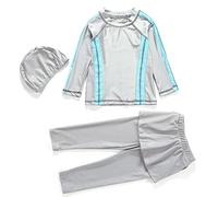 Muslim Swimwear for Girls Modest Swimsuits Long Sleeve Swim Top+Pants +Hijab Burkini Bathing Suits Kids Girls Swimming Middle East Surfing Rash Guard Outfit Grey+Blue 11-12 Years