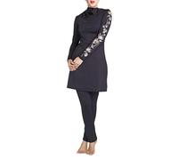 Muslim Swimwear Women 3 Pcs Burkini Modest Swimwear Fashion Long Sleeve Print Swimsuit Conservative Bathing Suit Islamic Arabic Surfing Uv Protection Full Cover Beachwear for Holiday Activities Black