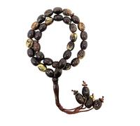 Muslim Tasbih 99 Beads AMN-239B Islam Prayer Oval Beads with Allah Muhammad Names Engraved Eid Ramadan Gift (Brown/Green)
