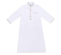Muslim Thobe for Kids Boys Islamic Button Stand-Up Collar Arabic obe Long Sleeve Embroidered Kaftan Prayer Dress Prayer Clothes for Muslim Girls Kids Thobe for Boys (White, 5-6 Years)