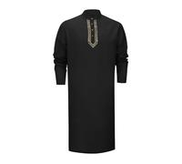 Muslim Thobe for Men Breathable Henley Soft with Pockets Open Style Shirt Men's Dresses Chinese Collar Beach Long Length Striped
