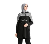 Muslim Tracksuit Hoodies Islamic Sweatsuit Sweatshirt Muslimah Sports Pullover (3XL, Black)