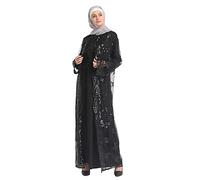 Muslim Women Cardigan Prayer Chiffon Open Dress Abaya Dubai Turkey Islam Kaftan Islamic Ramadan Eid Mubarak Robe With Hijab Long Sleeve Maxi Dress Clothing, Black, XXL