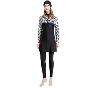 Muslim Women Oversized Swimsuit Three Piece Modest Swimwear Set with Long Sleeve Trousers Swim Cap Burka and Scarfs Conservative IsIamic Swimming Suit for Women (Black, L)