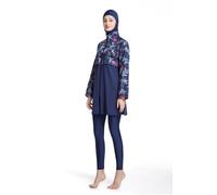 Muslim Women's 3-Piece Burkini Modest Swimwear Full-Coverage Rash Guard Long Sleeve Muslim Swimsuits with Hijab Set (Blue, 4XL)