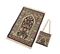 Muslim Worship Mat Prayer Blanket with Storage Bag Tassel Travel Chenille Rug Islamic Eid Home Decoration Islam Carpet 110x70cm (Coffee)