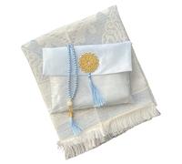 Muslimischer Gebetsteppich und Perlen mit elegantem Slub Stoffbeutel,Janamaz,Sajadah,Weicher islamischer Gebetsteppich,Islamische & Mawlid Geschenke,Gebetsteppich Matte Taftstoff (Blau, 1 Sets)