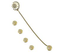 Muslims Cultural Brooch Buttons Set with Hanging Chain - Star crescent Emblem Alloy Pins for Men's Tuxedo, Formal, and Casual Wear, S, Metal, No Gemstone