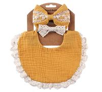 Muslin Baby Bibs Drool Headband Set Teething Drool Bibs Cloths Bibs with Snap 4-Layer Organic Cotton Lace for Girls, Type 12