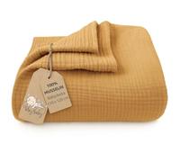 Muslin Baby Blanket Cotton 110 x 120 cm - Muslin Swaddle Snuggle Throw Thin Infant Blanket Kids Muslin Cloth Breathable Toddler Quilt Soft Wrap Newborn Coverlet Yellow