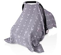 Muslin Baby Car Seat Canopy, Metplus Infant Carseat Cover - Extra Wide Universal Fit, Lightweight Breathable Soft for Babies Girls Shower Gift (Arrow)