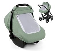 Muslin Baby Car Seat Cover for Boys Girls, 3 Layer Infant Carseat Canopy with Breathable Mesh Peep Window, Summer Lightweight Sunshade Carrier Cover for Newborn, Roman Green