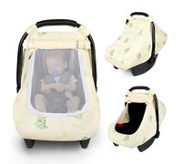 Muslin Baby Car Seat Cover for Boys Girls, Infant Carseat Canopy with Breathable Mesh Peep Window, Summer Lightweight Sunshade Carrier Cover for Newborn, Green Dinosaur