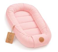Baby nest babynest for Newborns with Carrying Handle 90 x 50 cm - Portable Baby nest for Bed Children Cuddle nest Cocoon for Boys and Girls Powder Pink Muslin C