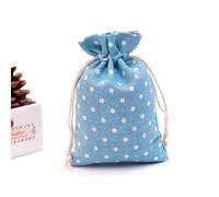 Muslin Bags 50Pc 10x14cm Linen Printed Cotton Burlap Gift Bags Party Wedding Favors Drawstring Candy Nuts Jewelry Packaging Bag Baby Shower(Sky Blue dots)