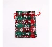 Muslin Bags 50Pcs/lot 10x14/13x18/15x20cm Reusable Christmas Cotton Linen Printed Grid Snowflsnow Gift Drawstring Bag Jewelry Storage Bag(Green grid snowflake,13X18CM_XMAS PRINTED BAG)