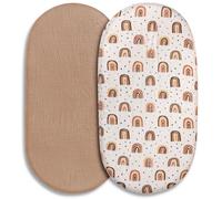 Muslin Bassinet Fitted Sheets, 2 Pack for Baby Boy and Girl, Soft Breathable Stretchy Baby Pad/Mattress Sheet Set, Universal Fit for Hourglass Oval and Rectangle Bassinet Mattress (Cute Rainbow)