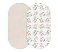 Muslin Bassinet Fitted Sheets 2 Pack, Soft Breathable Cotton Baby Bassinet Mattress Sheet Set, 360° Elastic Snug Fit, Universal for Oval, Rectangle (Green Leaf, Bassinet Sheets 2 Pack)