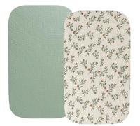 Muslin Bassinet Sheet Compatible with Maxi-COSI Iora,Swift Lightweight Portable Bassinet, AMKE Baby Bassinets, 2 Pack Cotton Stylish Boho Fitted Bassinet Sheets for Baby Roman Green & Botanical Leaf