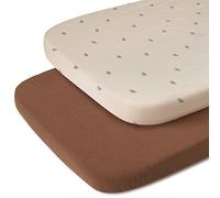 Muslin Bassinet Sheet for Baby Girl Boy,Stylish Boho Cotton Fitted for Oval Hourglass and Rectangular Bassinet Mattress Pad, Baby Nursery, 2 Pack (Sunshine& Brown)