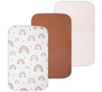 Muslin Bassinet Sheets Compatible with Chicco LullaGo, Dream On Me Skylar, Cloud Baby, Yacul Bedside Sleeper, 3 Pack, 20x32 in, Ultra Soft, Breathable, Snug Fit, Unisex Boys and Girls, Brown Rainbow